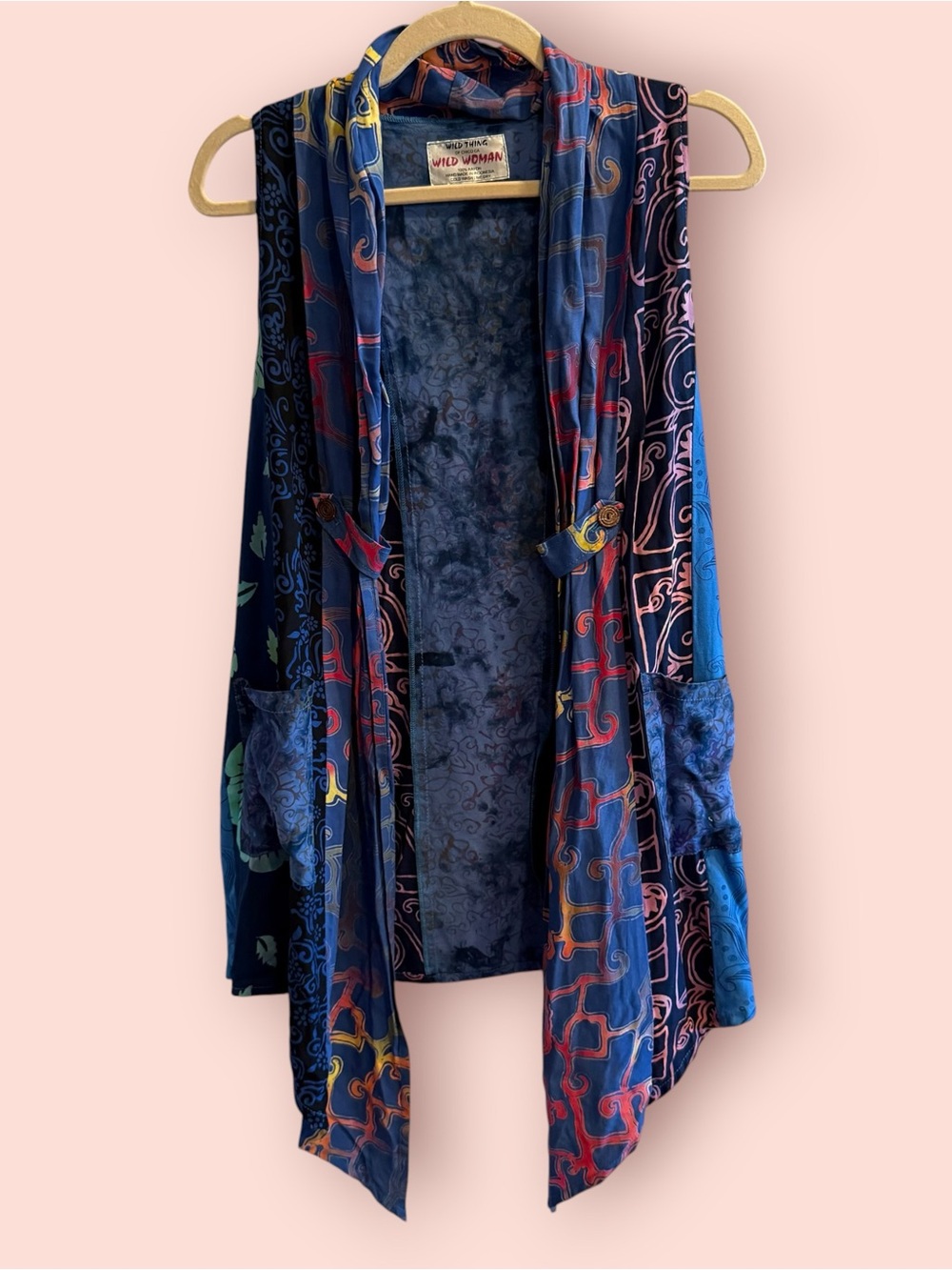 Vintage Wild Thing of Chico CA Patchwork Rayon Duster Vest